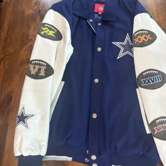 NFL Dallas Cowboys 5X Super Bowl Champions Patches Varsity Jacket Size Medium - Picture 3 of 12
